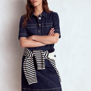 Zia Pocket Shift Dress-Dark Indigo