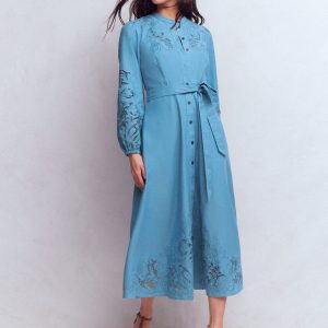 Mae Linen Blend Shirt Dress-Blue Heaven