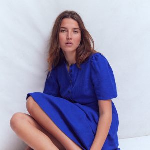 Ivy Linen Midi Dress-Bright Blue