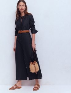 Mollie Linen Shirt Dress-Navy