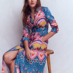 Empire Hotched Shirt Dress-Multi, Starburst Heart