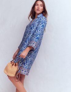 Carmen Linen Short Dress-Bright Blue. Elaborate Terrace