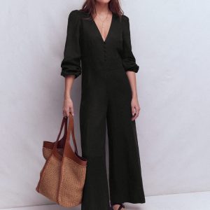 Lola Linen Jumpsuit-Black