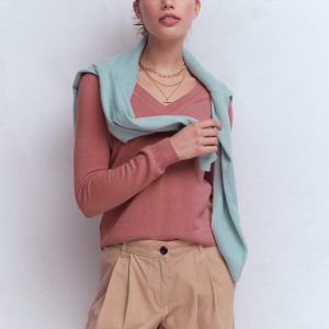 Eva Cashmere V-Neck Sweater-Camelia Pink