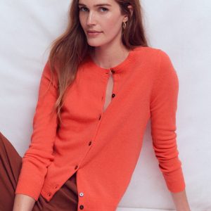 Eva Cashmere Crew Cardigan-Fiery Orange Melange