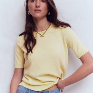 Eva Cashmere T-Shirt-Sandstone Yellow