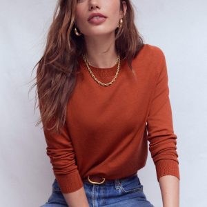 Emilia Cotton Crew Sweater-Roasted Chestnut Brown