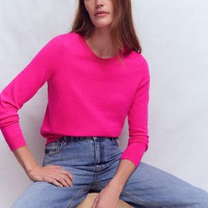 Emilia Cotton Crew Sweater-Pink Peony