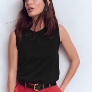 Emilia Cotton Crew Neck Vest-Black