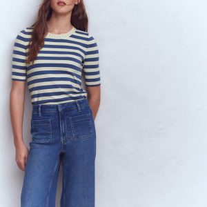 Emilia Cotton Crew T-shirt-Denim Blue/ Warm Ivory