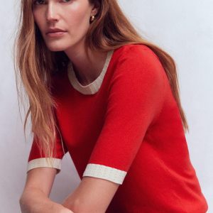 Emilia Cotton Crew T-shirt-Salsa Red, Ivory