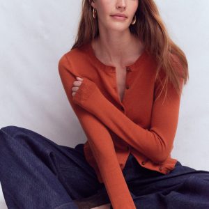 Emilia Cotton Crew Cardigan-Roasted Chestnut Brown