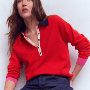 Lara Cotton Henley Jumper-Red