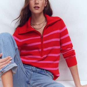 Lucy Half-zip Sweater-Pink/ Red