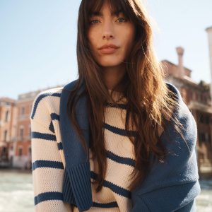 Lucy Oversized Cotton Jumper-Almond Milk/ Denim Blue Stripe