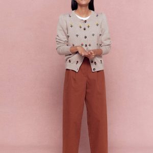 Davina Puff Sleeve Cardigan-Chinchilla Embroidery