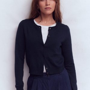 Emilia Cotton Cropped Cardigan-Navy