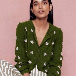Valeria Crochet Trim Cardigan-Promenade Green , Embroidery