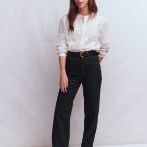 High Rise Column Leg Jeans-Black