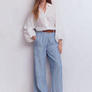Kensington Linen Pants-Blue Chambray