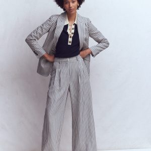 Kensington Wide Leg Pants-Blue and Ivory Stripe