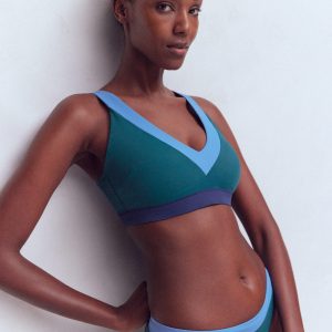 Campania Cross-back Bikini Top-Navy, Green, Blue Colourblock