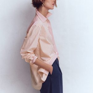 Sadie Relaxed Cotton Shirt-Pink Stripe Hotch