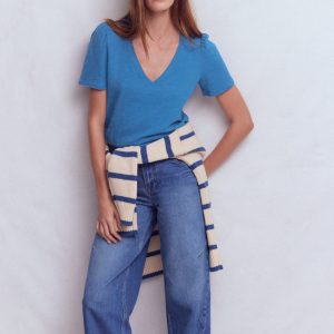 V Neck Slub T-shirt-Vallarta Blue