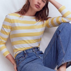 Olivia Long Sleeve Breton-Dusky Citron and Ivory Stripe
