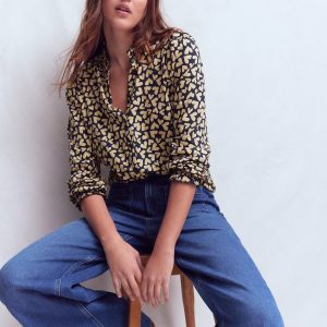 Effie Smocked Detail Shirt-Navy Heart