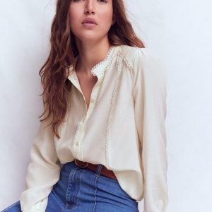 Rhea Trim Detail Silk Top-Ivory