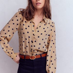 Sara Silk Shirt-Sand, Painted Dot Spaced