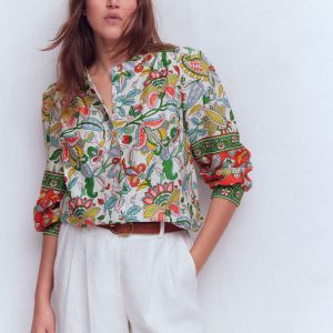 Alicia Linen Top-Multi, Botanical Trail