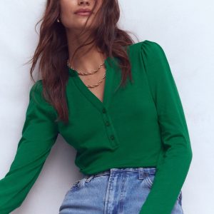 Supersoft Open Neck Henley-Jewel Green