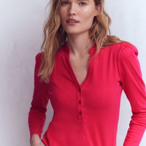 Supersoft Open Neck Henley-Pomegranate