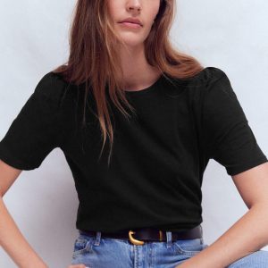 Pleat Sleeve T-shirt-Black