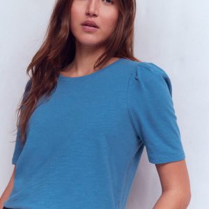 Pleat Sleeve T-shirt-Vallarta Blue