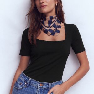 Double Layer Square Neck Tee-Black
