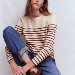 Button Shoulder Mariner-Ivory & Hot Chocolate Stripe