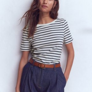 Olivia Short Sleeve Breton-Ivory, Navy