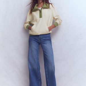 Colourblock Sweatshirt-Khaki and Oatmeal Marl