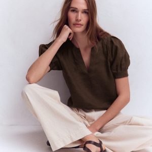 Rae Linen Top-Brown