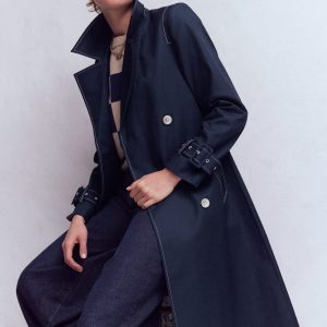 Double Breasted Trench-Navy