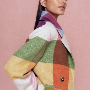 Revere Collar Wool Coat-Giant Multigingham