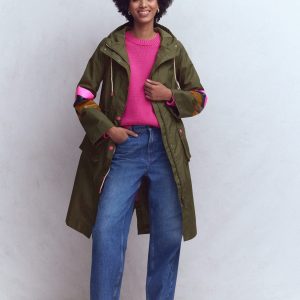 Striped Longline Rain Mac-Woodland Green Stripe