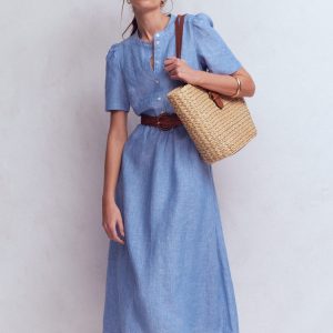 Ivy Linen Midi Dress-Summer Blue Chambray