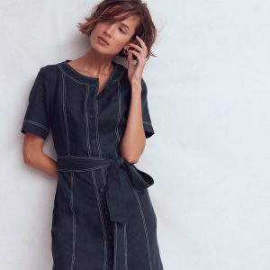 Callie Linen Short Dress-Navy