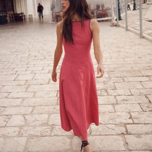 Annet Linen Blend Midi Dress-Cherry Blush