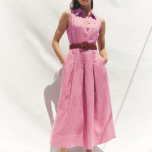 Belinda Linen Shirt Dress-Pink Parfait