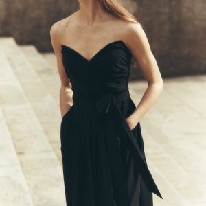 Strapless Taffeta Dress-Black